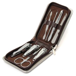 9 pcs Manicure Set in Zipped Leather Pouch 2
