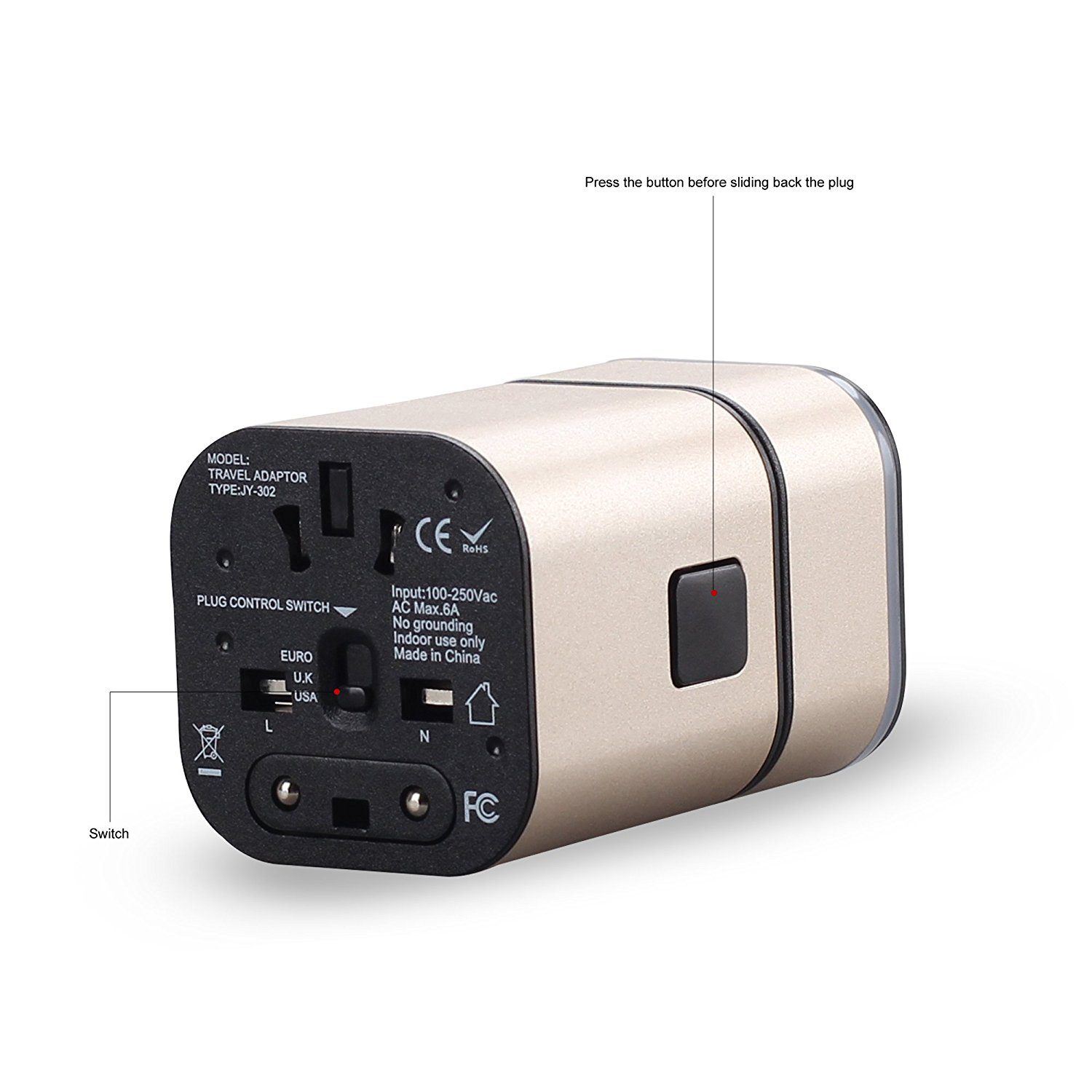 Detachable Light up Travel Universal Travel Adaptor 5