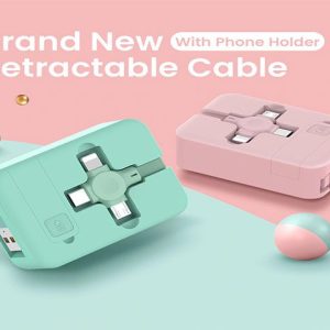 Retract Rectangular 3 in 1 Charging Cable with Phone Stand 7 1