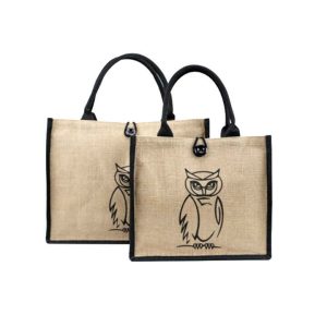 Button Hook Jute Tote Bag