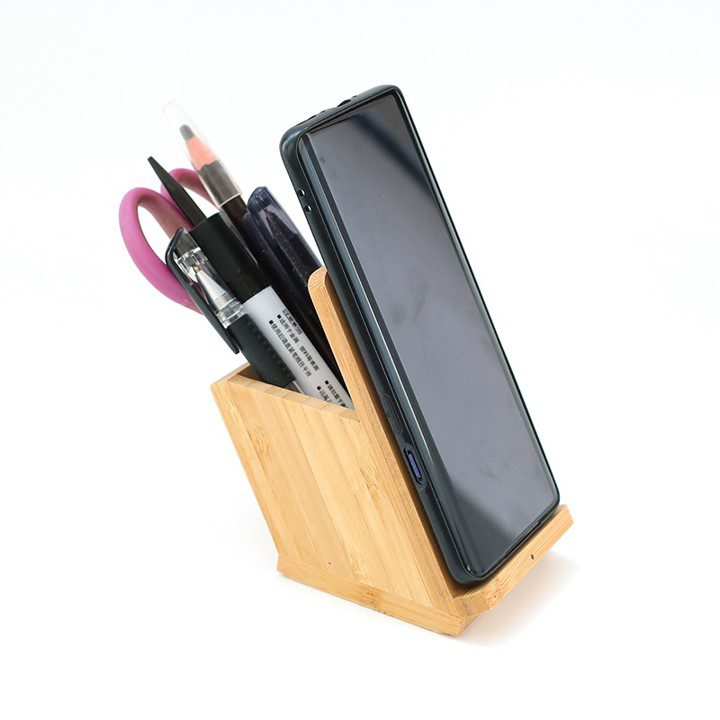 Wireless Charging Bamboo Stationery Holder 5