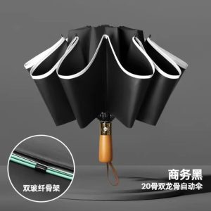 Auto Wooden UV Reversible Umbrella 2