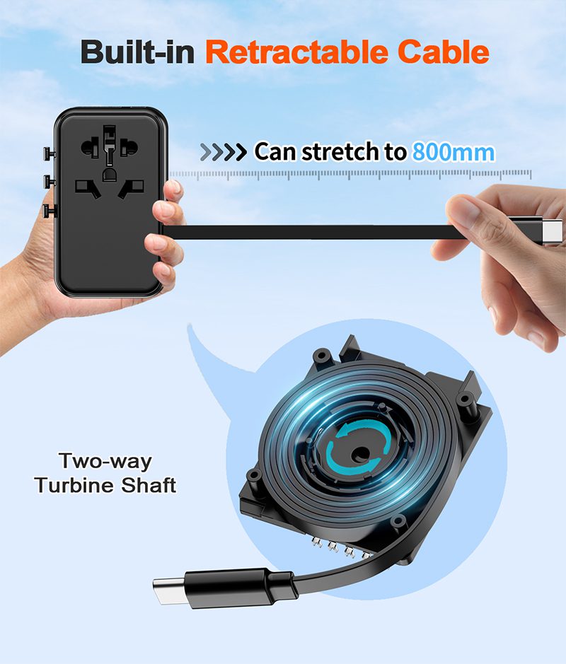 65 Watt Type C Travel Adaptor with In Built Cable 10