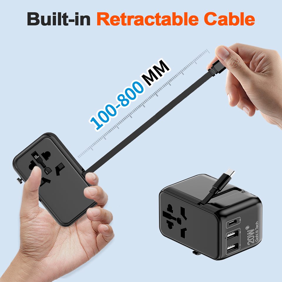65 Watt Type C Travel Adaptor with In Built Cable 2