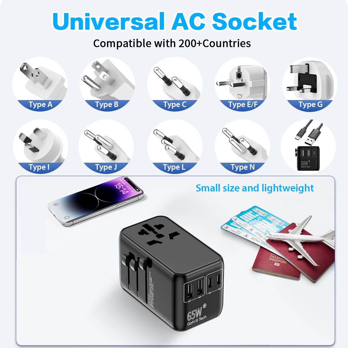 65 Watt Type C Travel Adaptor with In Built Cable 5