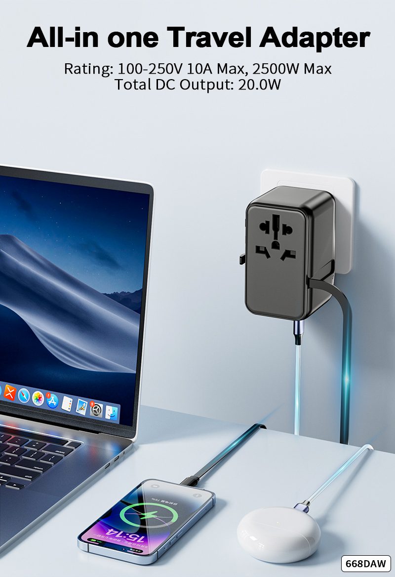 65 Watt Type C Travel Adaptor with In Built Cable 8