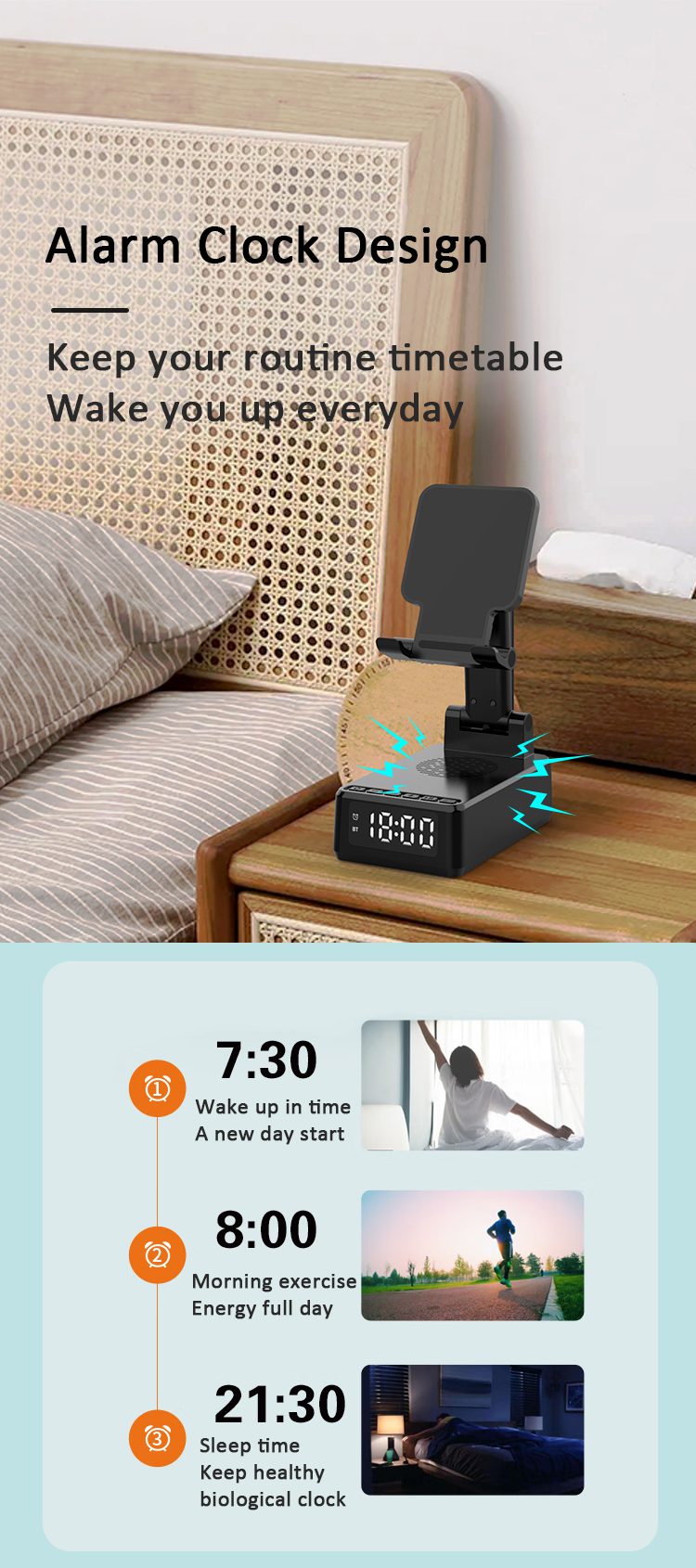 Flexi Wireless Charger Phone Stand Clock 13