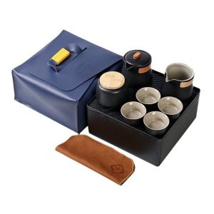 On the Go Ceramic Tea Set Leather Gift Box 2