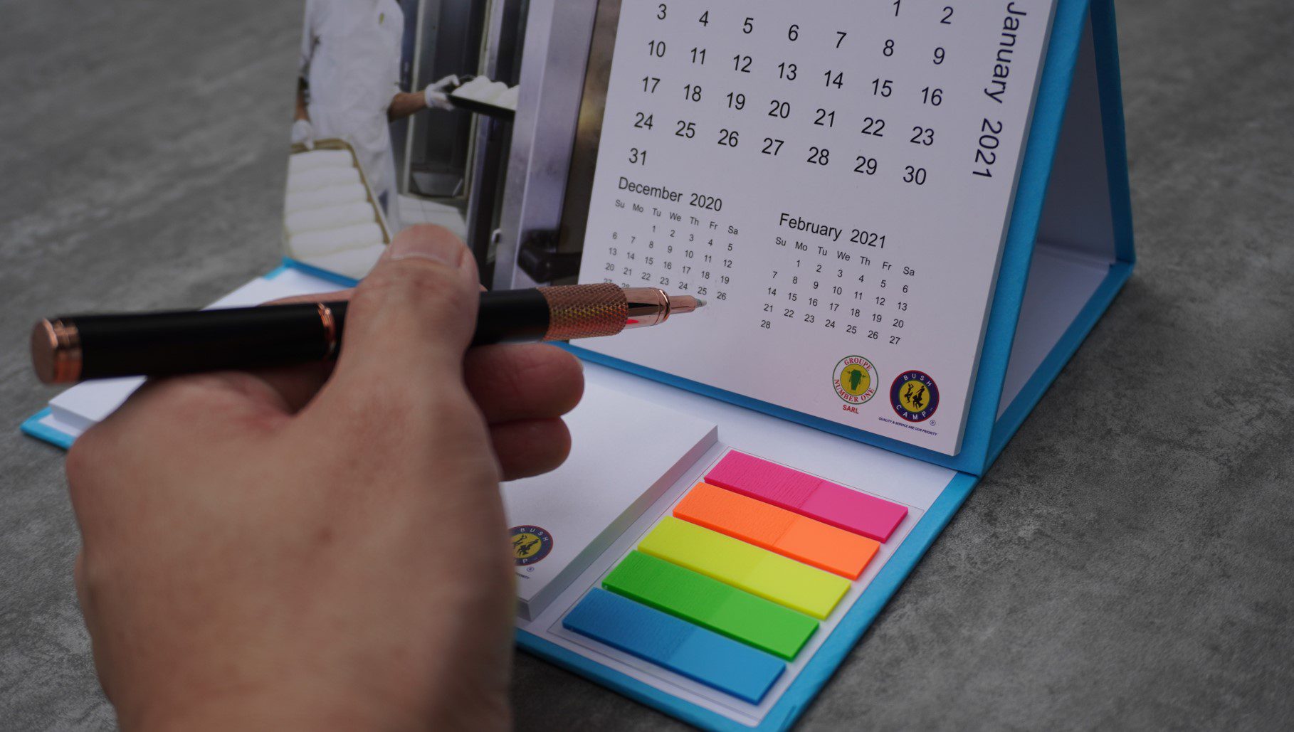 Tri Fold Tabletop Calendar with Post it Set 3