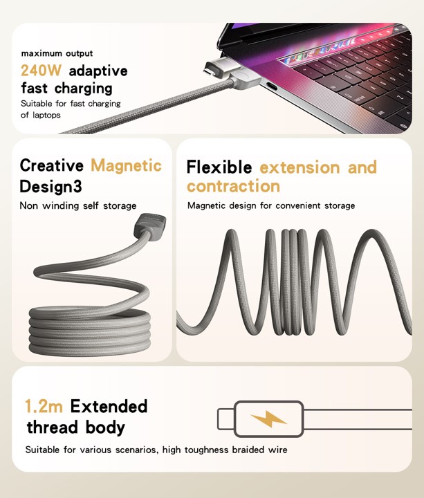 240W Magnetic Coil Smart USB Cable 11