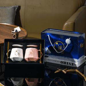 Luxury Dual Mug Ceramic Gift Set with Lids and Spoons