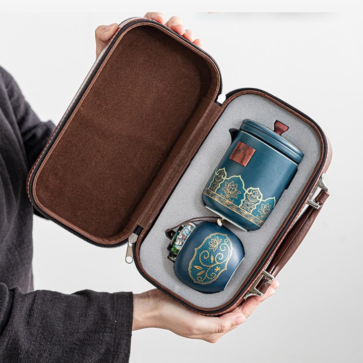 Premium Porcelain Tea Set in Leather Case - Image 6