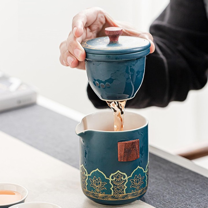 Premium Porcelain Tea Set in Leather Case - Image 7