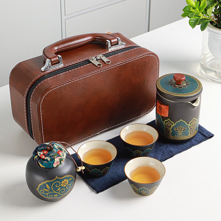 Premium Porcelain Tea Set in Leather Case - Image 8