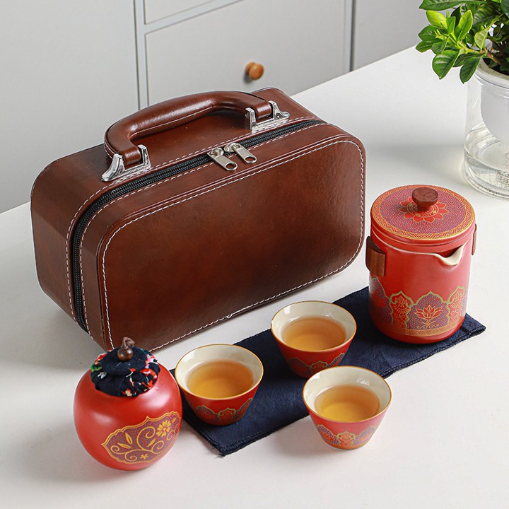 Premium Porcelain Tea Set in Leather Case - Image 9