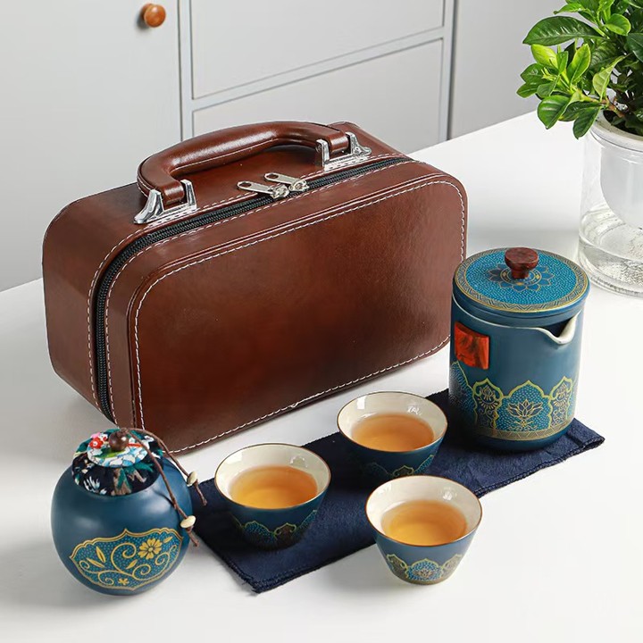 Premium Porcelain Tea Set in Leather Case - Image 10