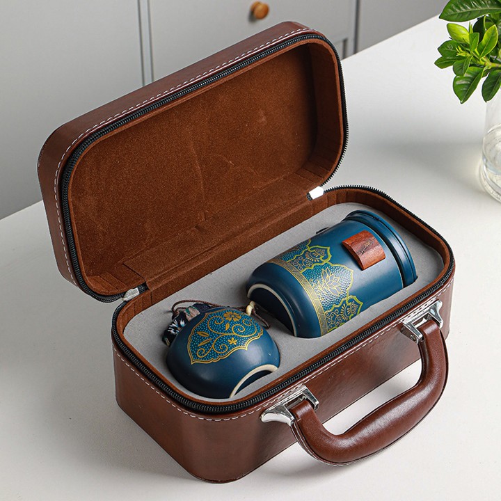 Premium Porcelain Tea Set in Leather Case